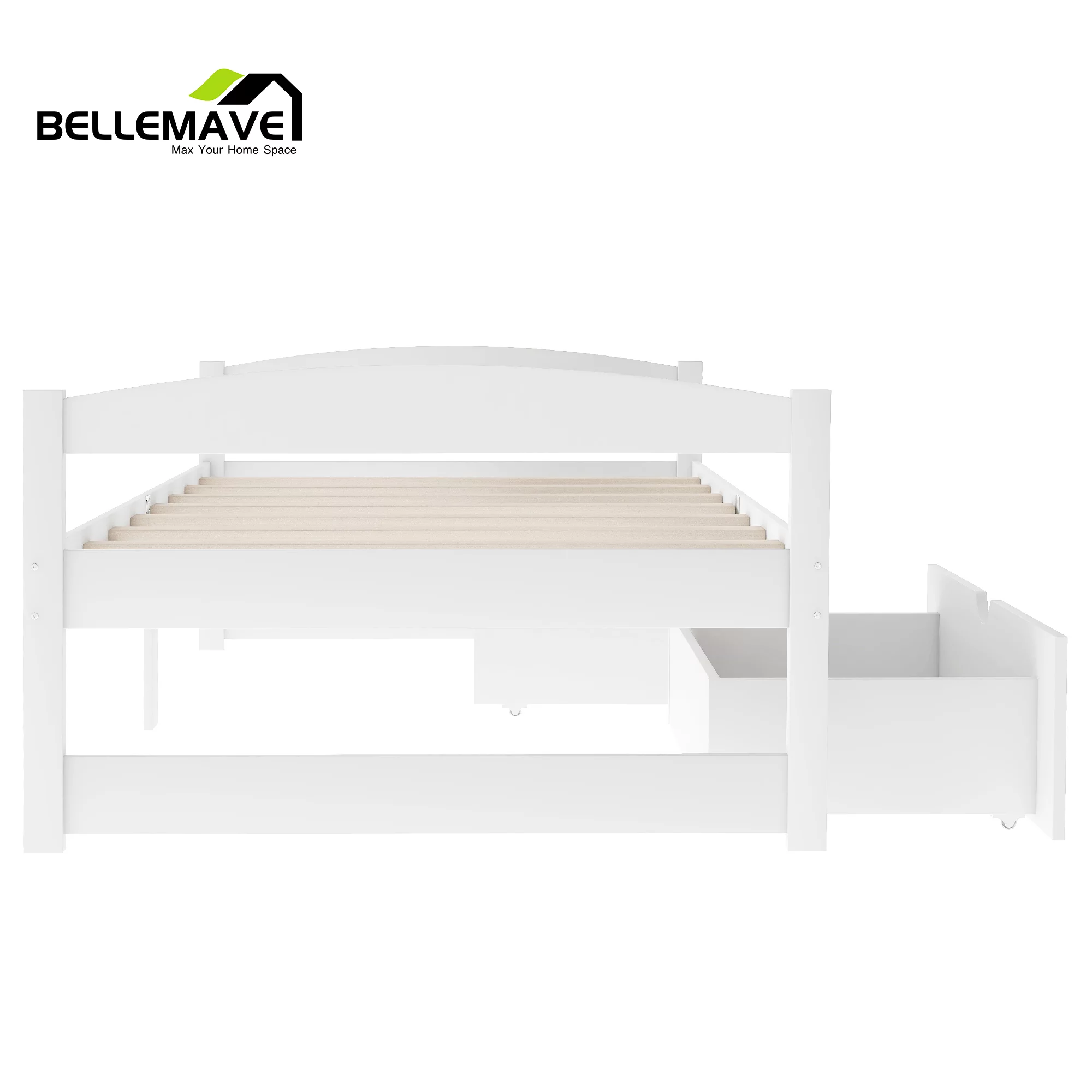Bellemave White Twin Size Platform Bed with 2 Drawers for Bedroom Living Room, Wood Frame Twin Size Platform Bed Daybed with Slats