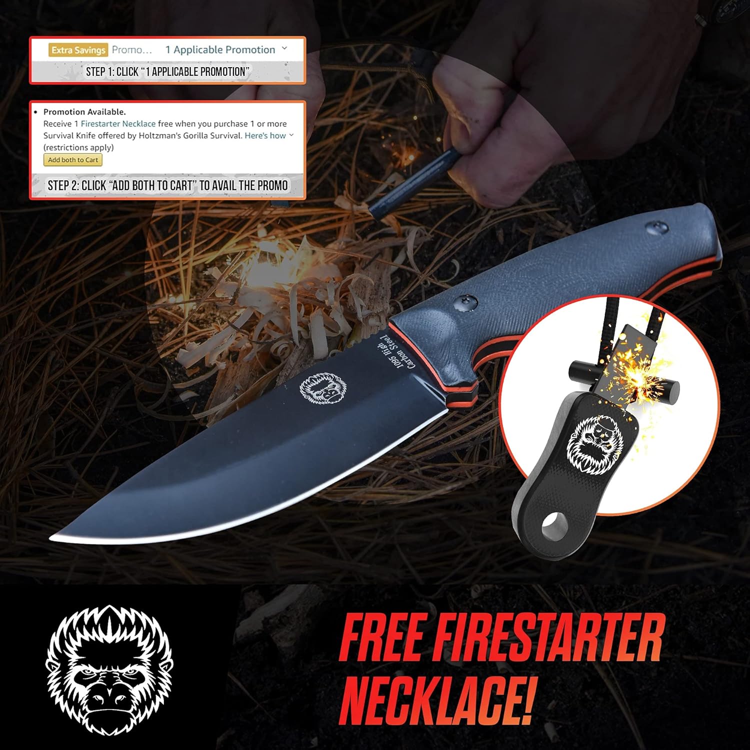 Bushcraft Survival Knife | Full Tang Fixed Blade Outdoor Camping Hunting Knife In Sheath Gift For Him | 1095 High Carbon Steel Knife Fire Starter