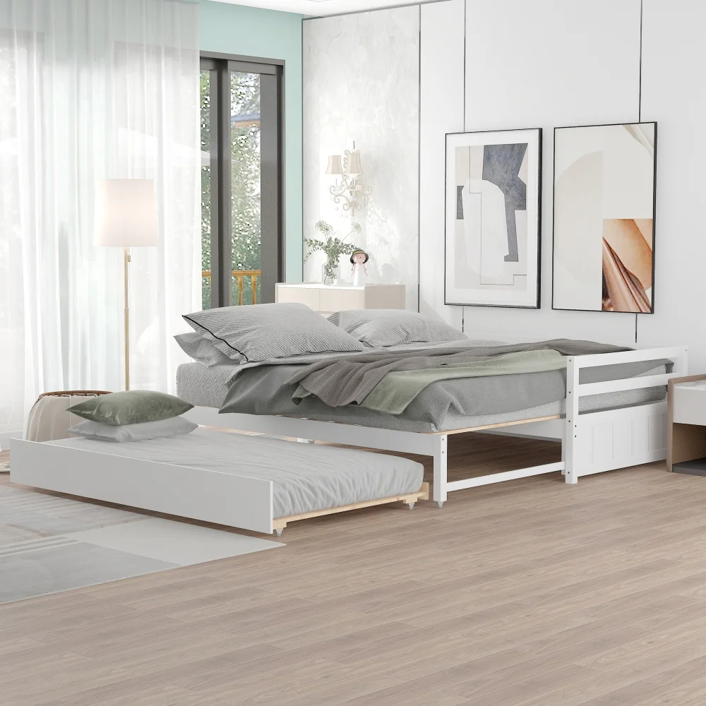 Cosymart Twin or Double Twin Daybed with Trundle,White