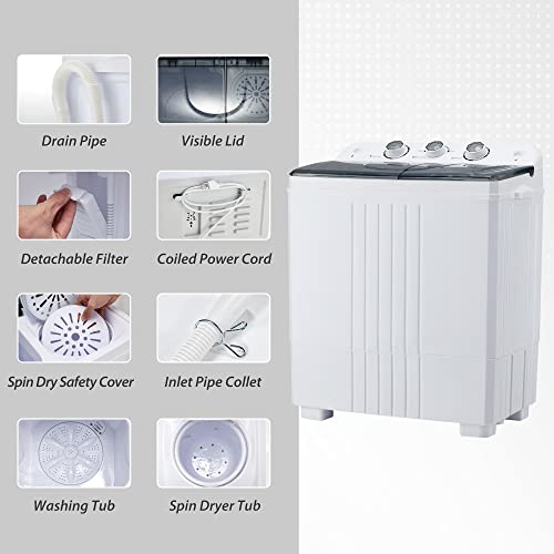 Homguava Portable Washer Machine Mini Compact Twin Tub Washing Machine Washer and Dryer Combo Laundry 2 In 1 Compact Washer Built-in Gravity Drain