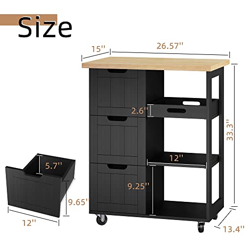 Shintenchi Rolling Kitchen Island Cart with Folding Drop Leaf Breakfast Bar, Portable Trolley Island with Large Storage Cabinet, Shelf and Drawer