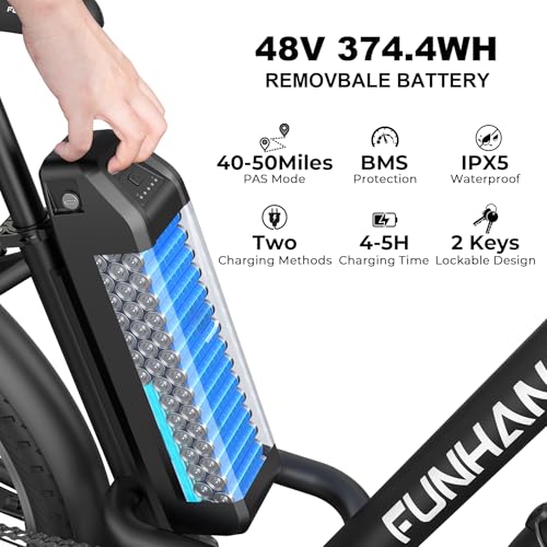 Electric Bike for Adults, 26" 1000W Peak City Cruiser Ebike, 21.7MPH 50 Miles Commuter Electric Bicycle with 48V 374.4WH Removable Li-ion Battery