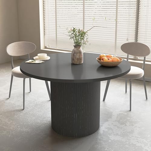47 inch Round Dining Table for 4, Kitchen Table Dinner Table with 2-Layer Storage Shelf and Wood Slide Door for Home Dining Room Living Room (Walnut)