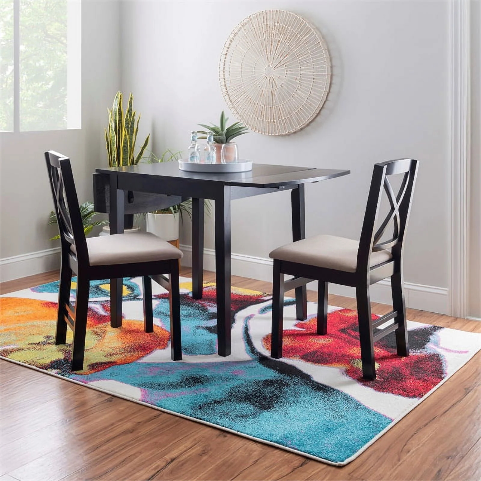 Linon Ervin Wood Square Drop Leaf Table in Black