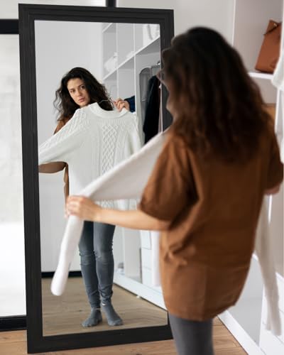 Full Length Mirror, 71"×32" Wooden Mirror Full Length with Stand Wood Floor Mirror, Oversized Stand Up Mirrors Large Wall Mirrors