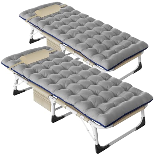 DoCred Folding Camping Cot with Mattress, 2 Pack Heavy Duty Folding Cot for Adults, Portable Sleeping Cot Bed Adults Outdoor Bed with Carry Bag