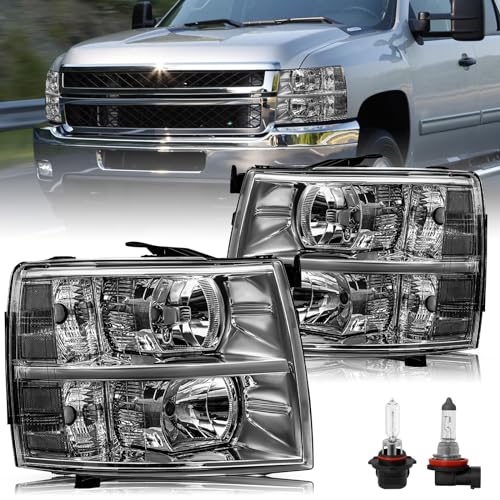 JSBOYAT Headlight Assembly Fits for 2007-2013 Chevy Silverado 1500/07-14 Silverado 2500 3500 HD Halogen OE Style Factory Headlamp Replacement Pair