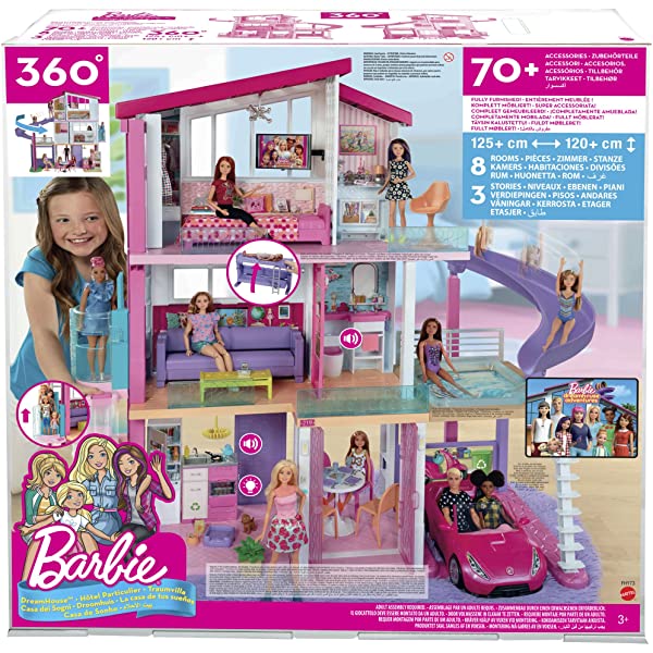 Barbie Dreamhouse Dollhouse with Wheelchair Accessible Elevator, Pool, Slide and 70 Accessories Including Furniture and Household Items