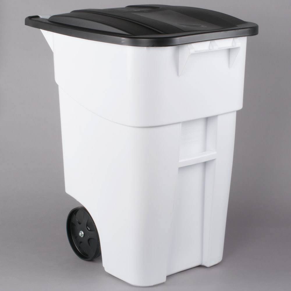 Rubbermaid 1829410 Brute 50 Gallon White Rollout Trash Container with Lid
