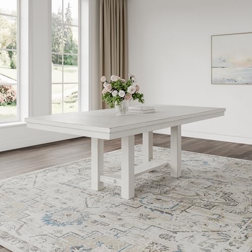 Signature Design by Ashley Robbinsdale Casual Removable Center Leaf Dining Extension Table with Trestle Base, White