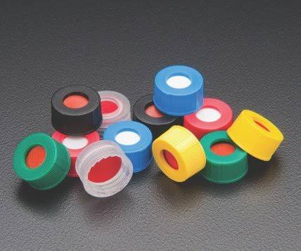 JG Finneran R.A.M. 53951-09FY Preassembled Screw Threaded Ribbed Cap and Fixed PTFE/Silicone Septa, Yellow, 9mm Cap Size (Case o