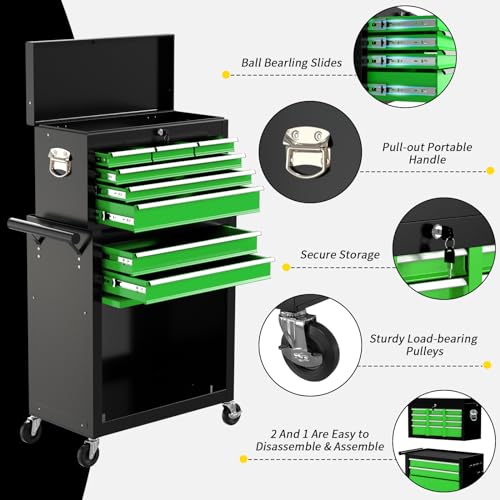 On Shine 8 Drawer Rolling Tool Chest, Large Capacity Rolling Tool Box with Wheels, Locking Mechanical Tool Chest