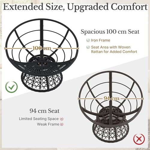 Yaheetech Indoor Papasan Chairs with Thick Tufted Cushions and Frame, Swivel Wicker Ergonomic Lounge Reading Chairs for Living Room/Bedroom, Black