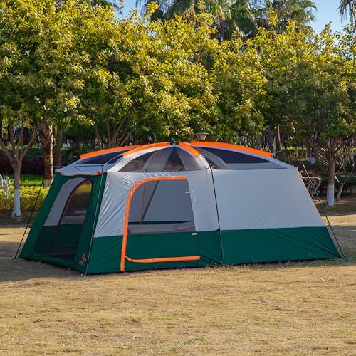 KTT Extra Large Tent 10-12-14 Person(Style-B),Family Cabin Tents,2 Rooms,3 Doors and 3 Windows with Mesh,Straight Wall,Waterproof,Double Layer