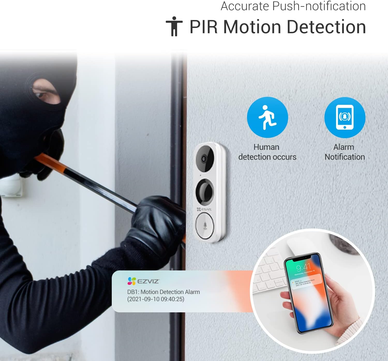 EZVIZ Doorbell Camera, Wired WiFi Video Doorbell, Night Vision, Two-Way Talk, PIR Motion Detection, Weather Proof