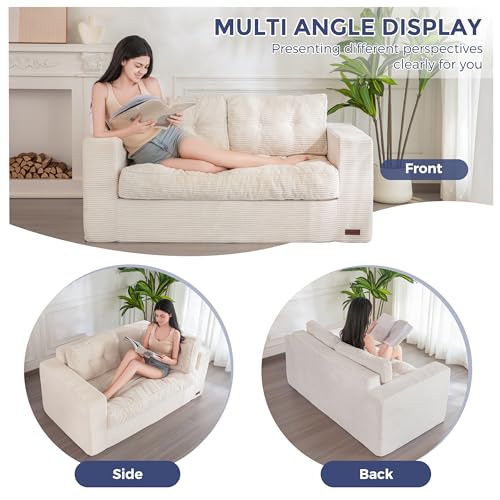 MAXYOYO 3 Seater Couch for Living Room, Boneless Couch with Tufted Cushion & Backrest, Upholstered Floor Sofa with Armrests, Sofa in A Box