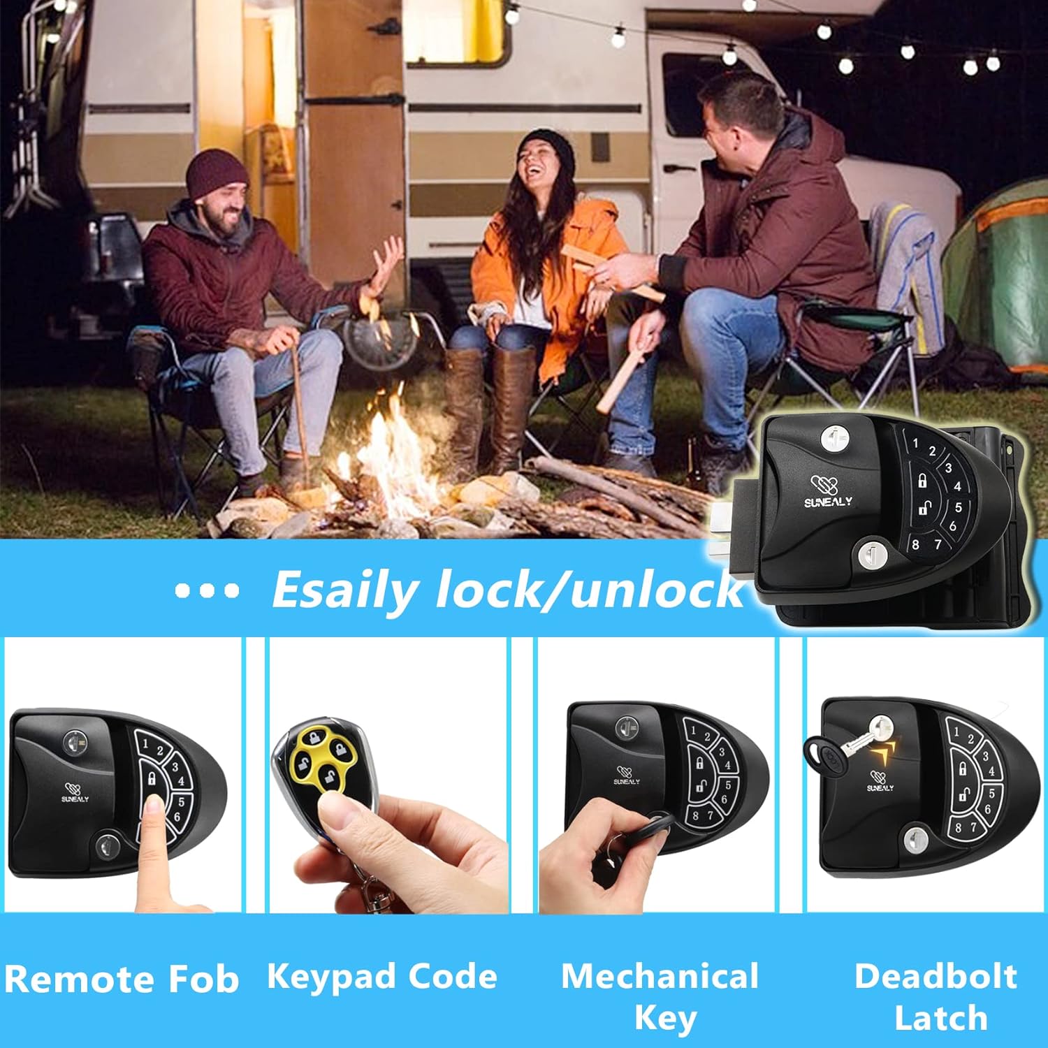 RV Keyless Entry Door Lock 2021 RV Door Lock/Metal Rv Door Lock w/ 2 Fobs and Backlit Keypad/Protective Gasket