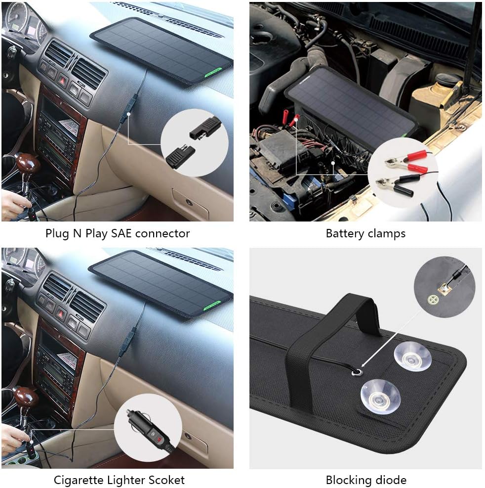 ALLPOWERS 18V 12V 5W Portable Solar Panel Car Boat Power Solar Panel Battery Charger Maintainer for Automotive Motorcycle Tractor Boat RV Batteries