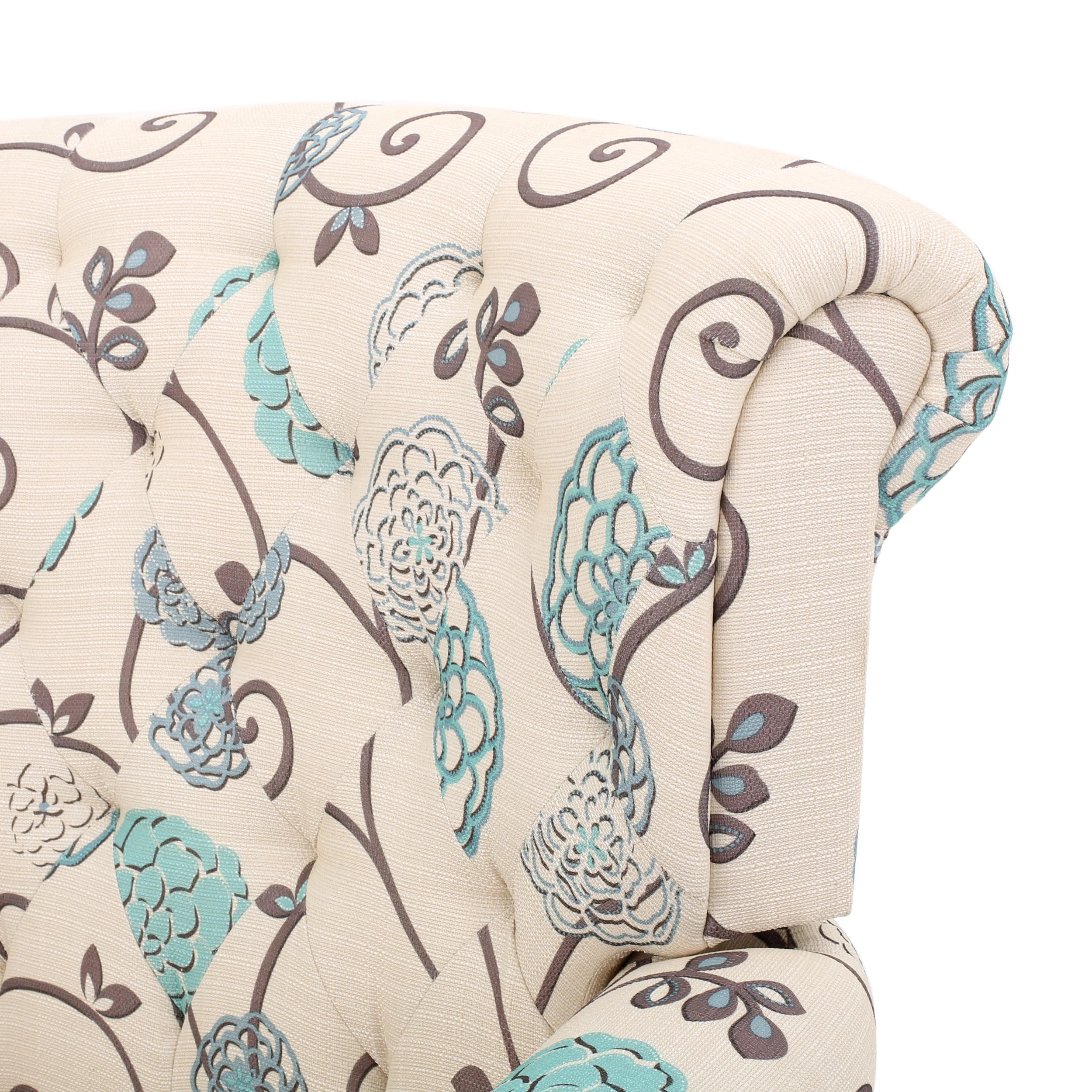 Noble House Merwin White and Blue Floral Fabric Tufted Chair