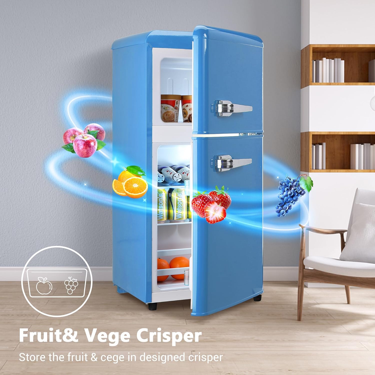 Mini Refrigerator with Freezer 3.5 Cu.Ft, Small Refrigerator with 7 Settings Temperature, Adjustable Shelves, 2 Doors, Low Noise