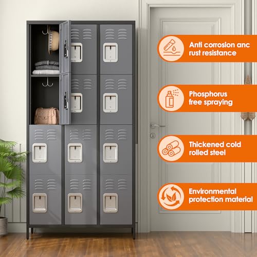 6 Door Metal Storage Locker 18 Hooks,Metal Locker for Employees with Lock for School Garage Office Gym Bedroom,Assembly Required