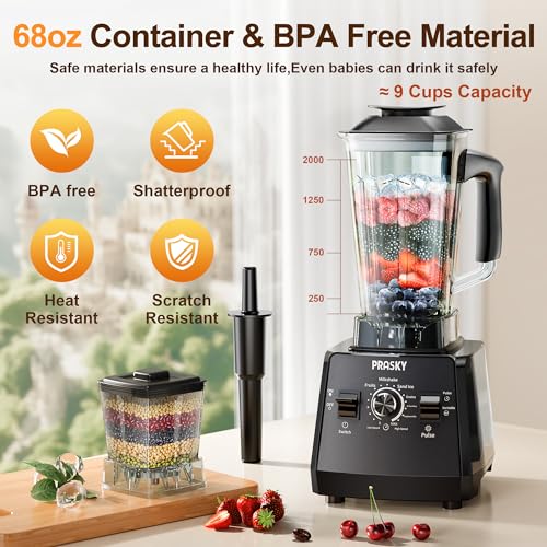 Blenders for Kitchen, Blenders for Smoothies, PRASKY 1000W Blender and Grinder Combo 25000RPM Powerful Professional Blender 68oz BPA Free 2 Containers