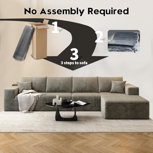 107.5" Cloud Modular Sectional Sofa with 1 Ottoman,Modern Minimalist Upholstered Couches, Comfort U Shaped Sofa for Living Room