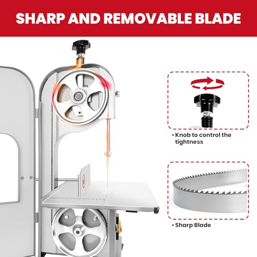 1500W Electric Bone Saw Machine | 20" x 15" Meat Cutting Table | Stainless Steel Bandsaw Machine | 0.04-8" Cutting Thickness with 8 Saw Blades |