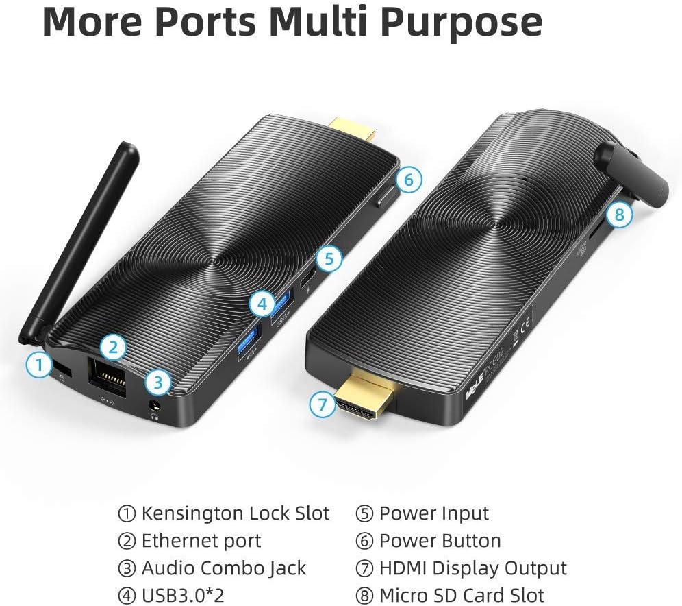 MeLE PCG02 Fanless Mini PC Stick Windows 11 Pro Celeron J4125 8G/128G Portable Computer Stick for Business & Home Video Support HDMI 4K 60Hz, BT4.2