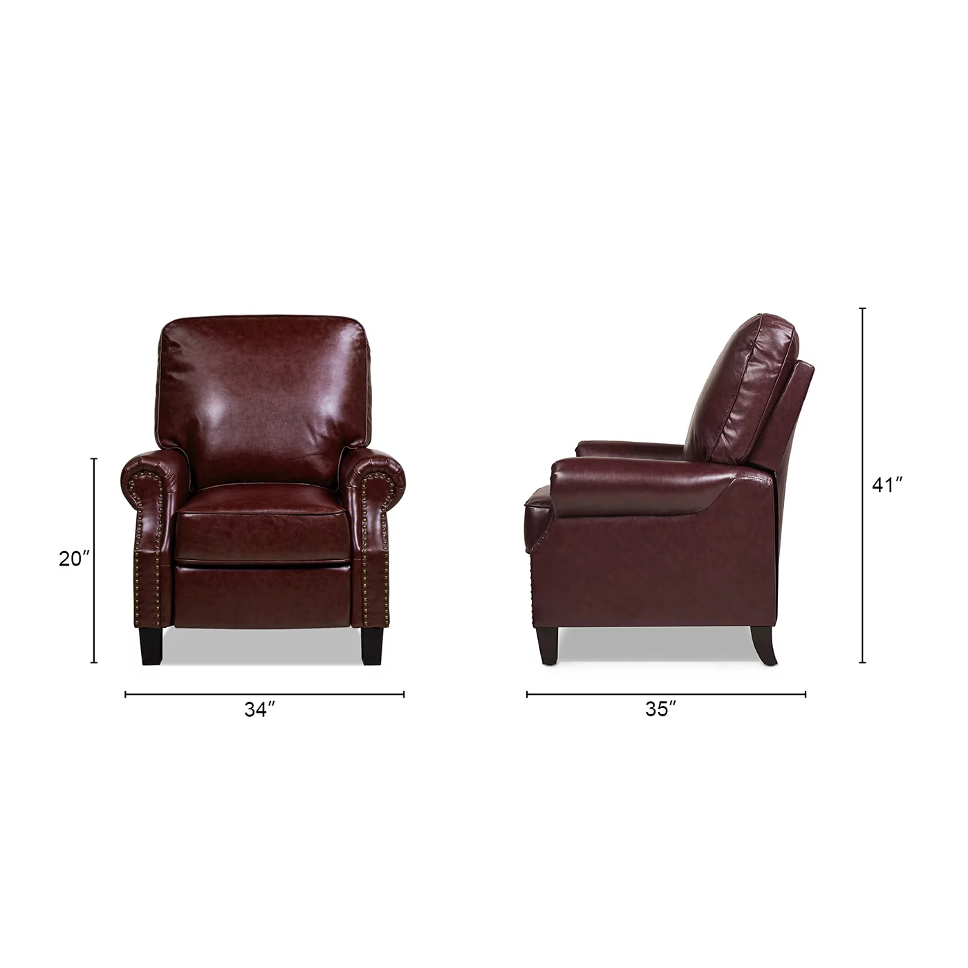 Charlie Design Auden 34" Manual Recliner Accent Chair, Heritage Red Bonded Leather