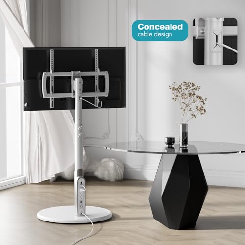 Floor Mobile TV Stand with Power Outlet, Rolling TV Cart for 27-65 Inch OLED LED Monitors, 6 Levels of Height Adjustment