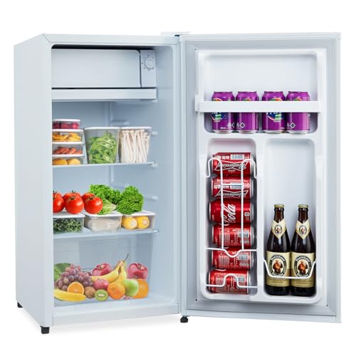 ACONEE Mini Refrigerator Compact Fridge with Freezer, Small Refrigerator Stainless Steel Double Door, 5 Adjustable Thermostat Control