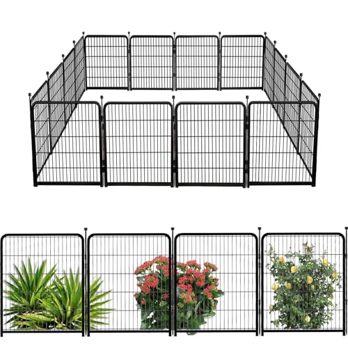 Tall Garden Fence, 32 in(H) 8 Panels Dog Fence Outdoor for Yard. Wide Door Low Threshold Total 17.7 Ft(L)