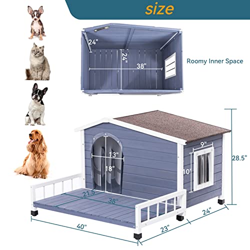 Outdoor Wooden Dog House,Waterproof Kennel with Deck and Sloped Roof,High Stability Pet Dog Cage for Small/Medium Puppy