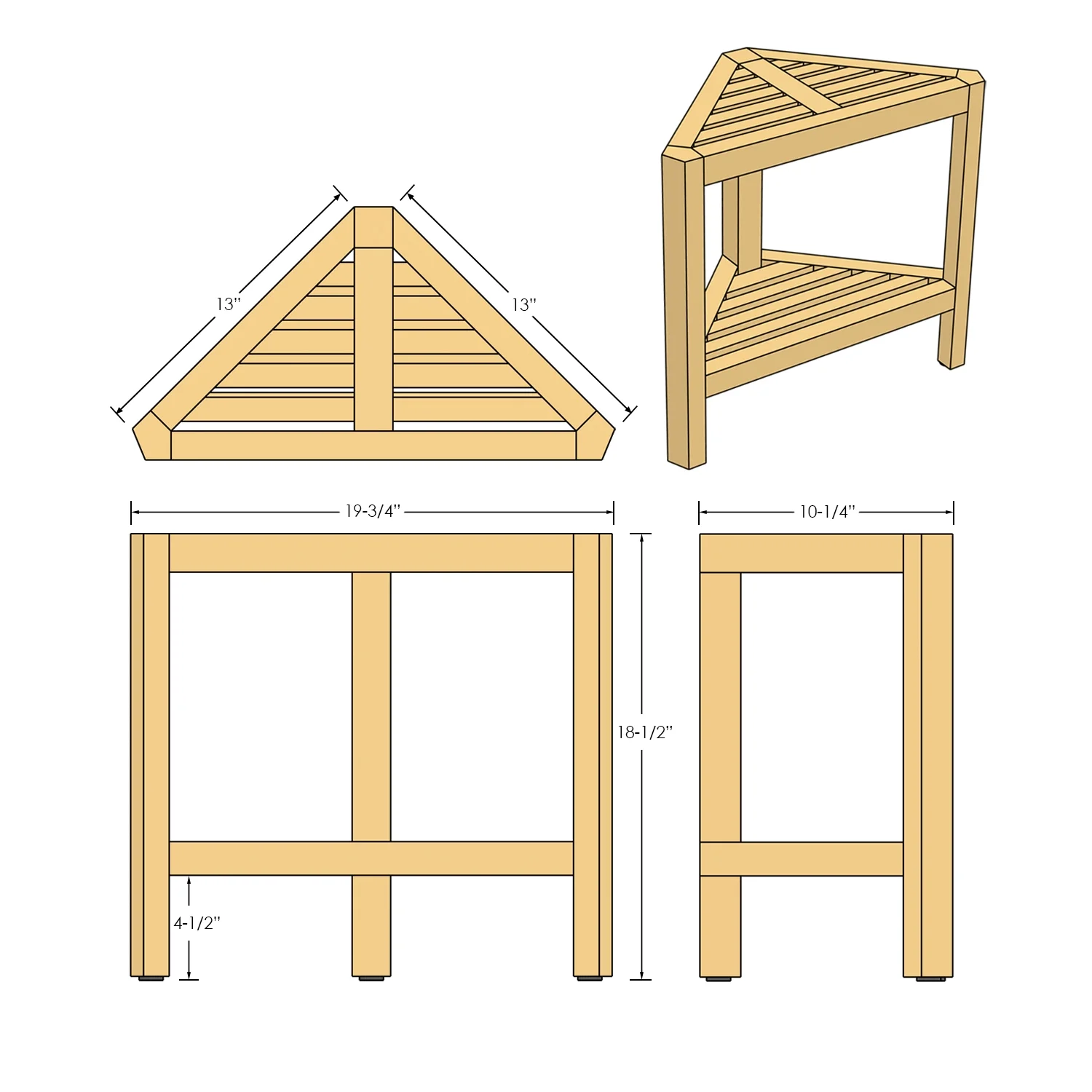 Asta Bora Solid Teak Fully Assembled Shower/Bath/Spa Corner Stool/Side Table, SPATEAK Collection, TB-009