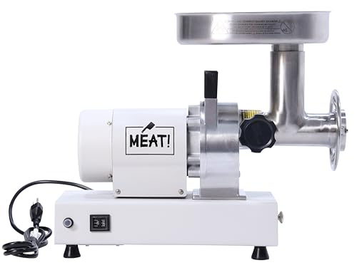 MEAT! 1 HP Dual Meat Grinder with 3 Stuffing Tubes, 2 Stainless Steel Grinding Plates, and a Stainless Steel Stuffing Plate for Making Ground Meat