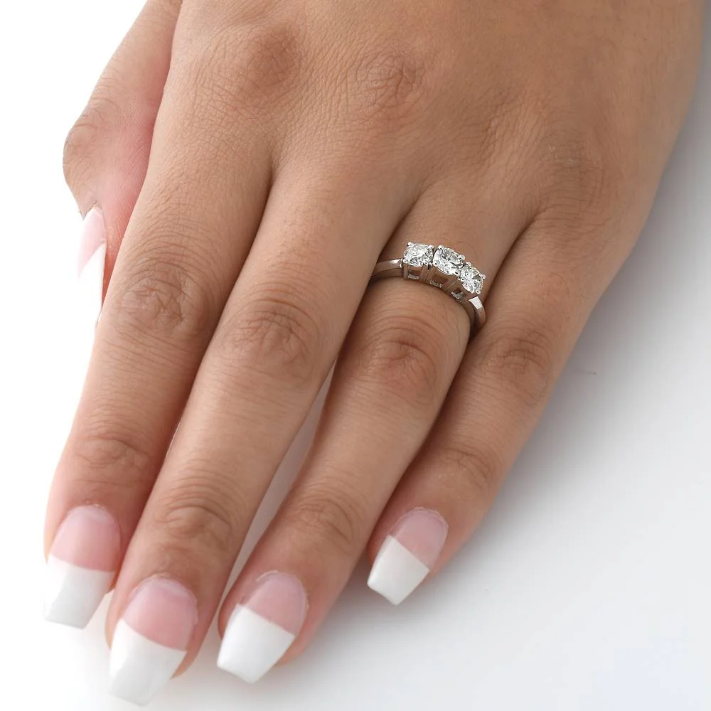 Pompeii3 1 Carat 3-Stone Diamond Engagement Ring Solitaire Round Cut 14k White Gold