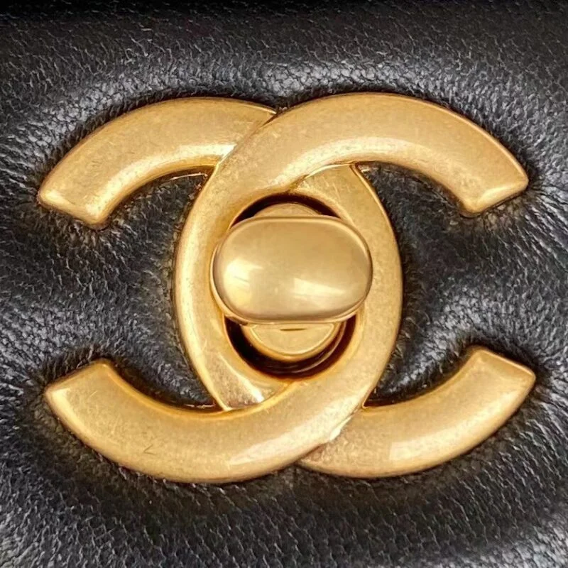 Chanel Lambskin Mini Flap Bag With Top Handle Black As2431