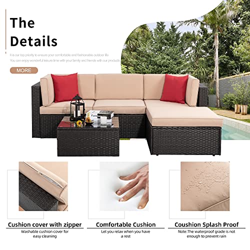 Shintenchi 6 Pieces Patio Furniture Sets Outdoor All-Weather Sectional Patio Sofa Set PE Rattan Manual Weaving Wicker Patio Conversation Set with