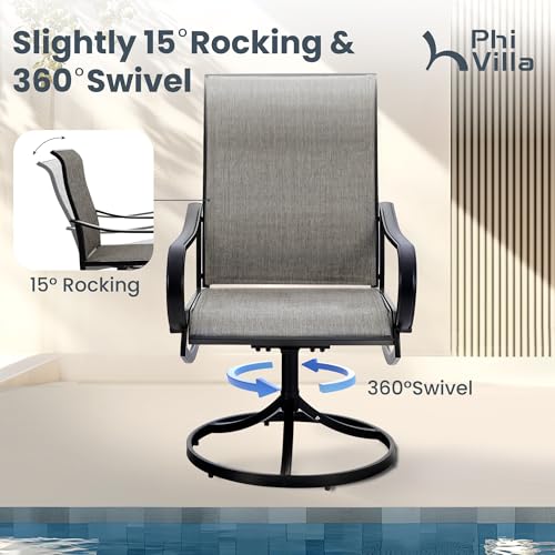 PHI VILLA 5 PCS Outdoor Patio Dining Set with Swivel Dining Chairs (Blue) and 37"x 37" Metal Steel Dining Table(1.57" Umbrella Hole)