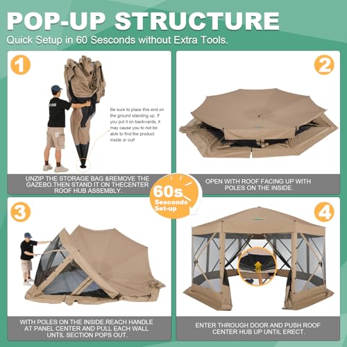 COBIZI 12x12ft Pop up Gazebo Screen Tent Screen House for Camping, Camping Outdoor Screened Gazebo, Canopy Tent