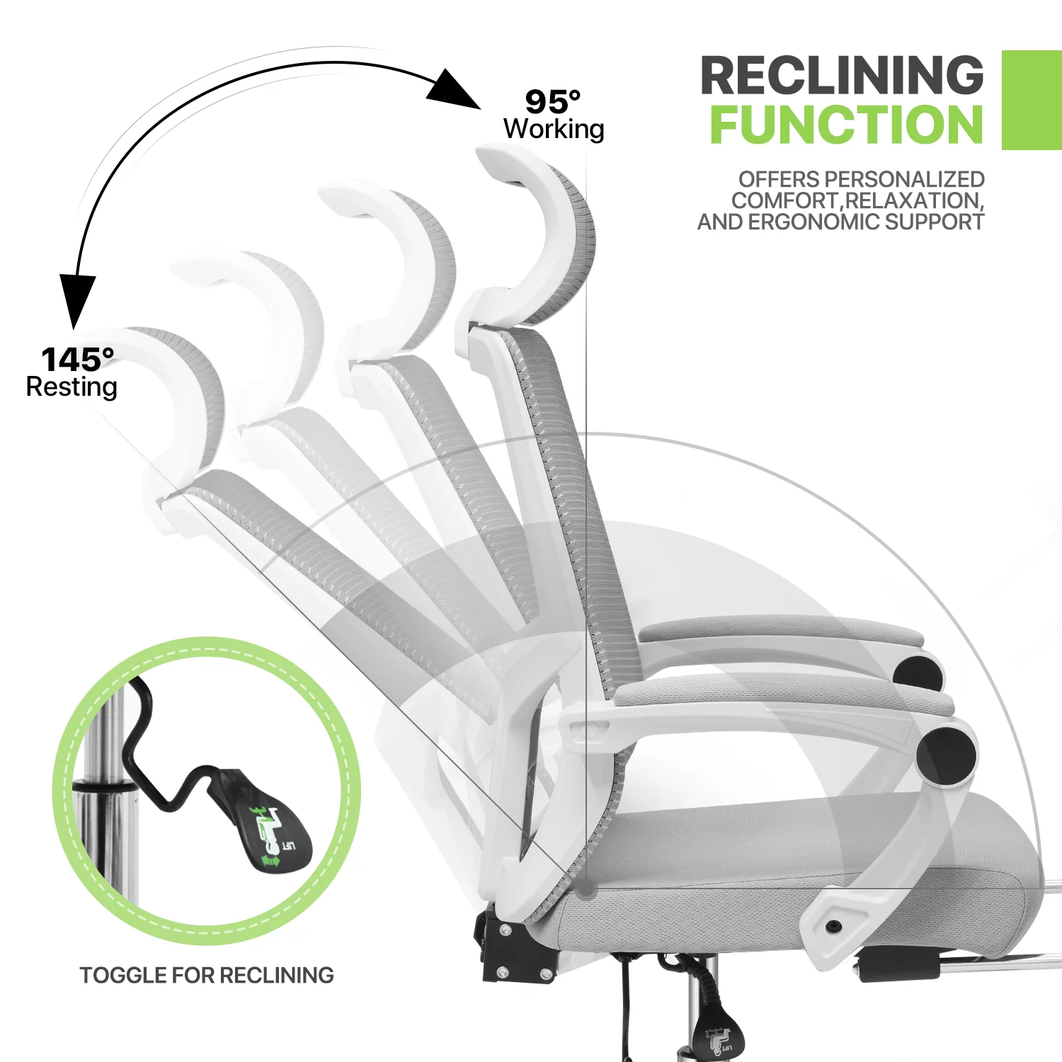 Magshion Ergonomic Office Executive Chair, Adjustable High Back Seat with Headrest & Footrest for Home Office, Grey