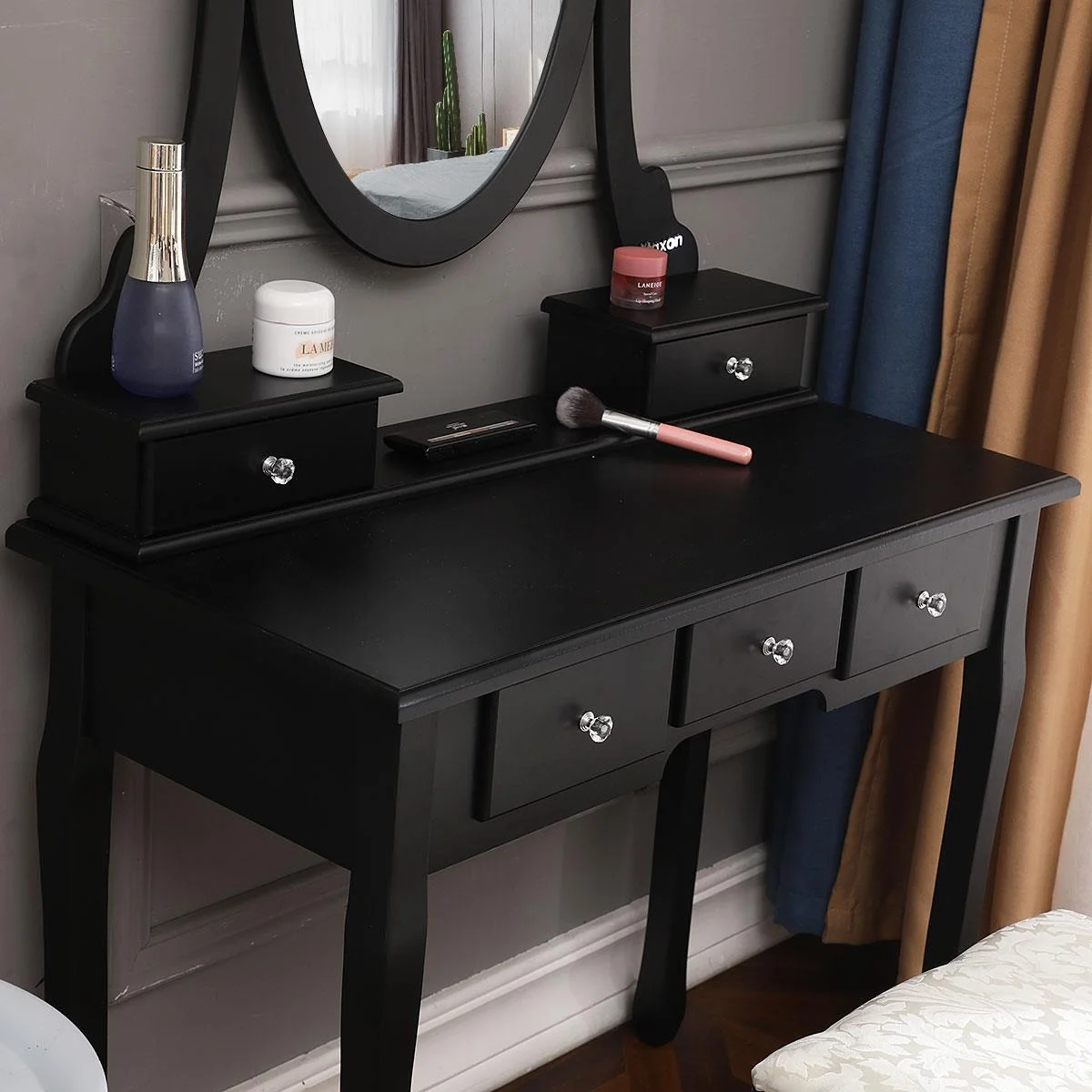 Ktaxon Vanity Makeup Dressing Table Set W/Stool, Black