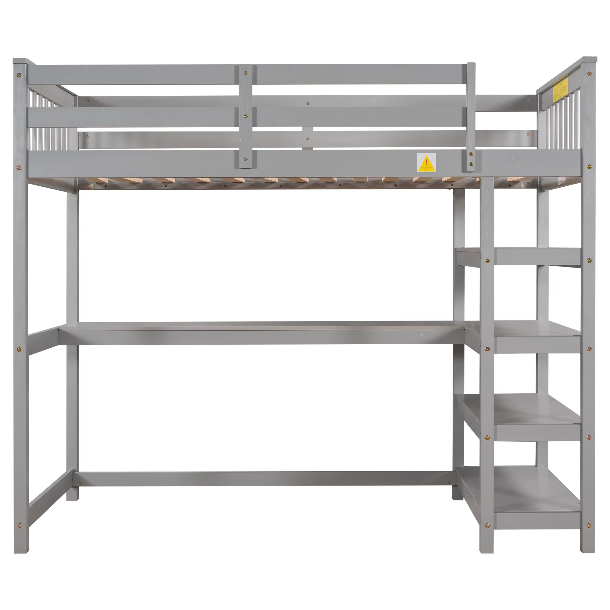 Euroco Twin Size Loft Bed with Built-in Desk and Shelves for Kids Teens Adults, Gray