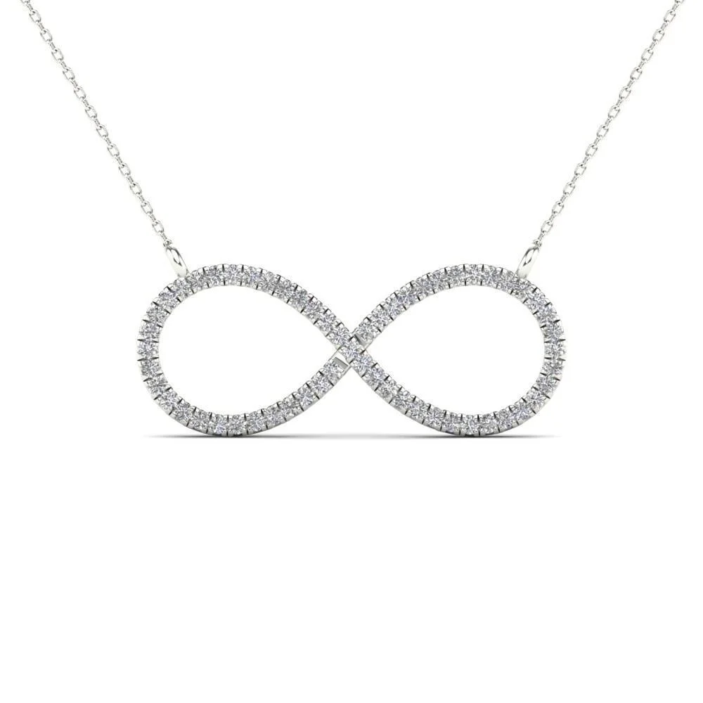 Anygolds 14K Real Solid Gold 0.18ctw Diamond Infinity Necklace Minimalist Pendant Chain Necklace - MNC0064W White Gold