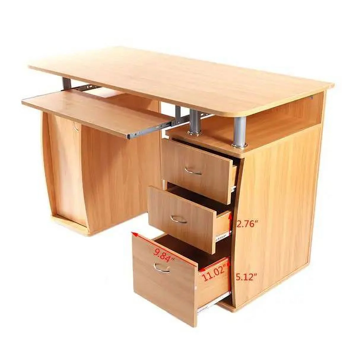 15mm MDF Portable 1pc Door with 3pcs Drawers Computer Desk Wood Color