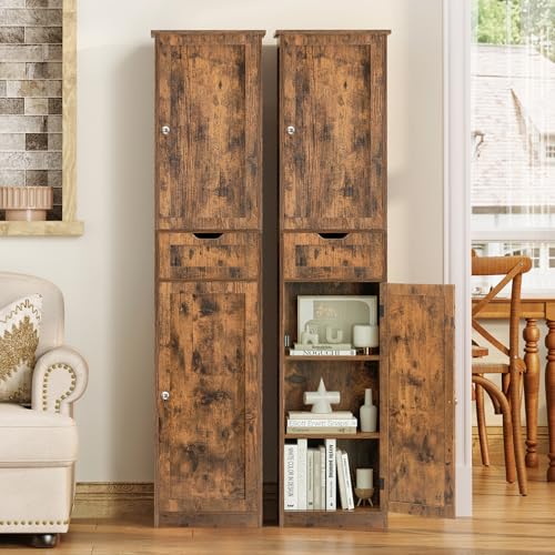 Iwell 67" Tall Bathroom Cabinet, Storage Cabinet with 2 Doors & 1 Drawer, Bathroom Storage Cabinets with Adjustable Shelves, for Living Room