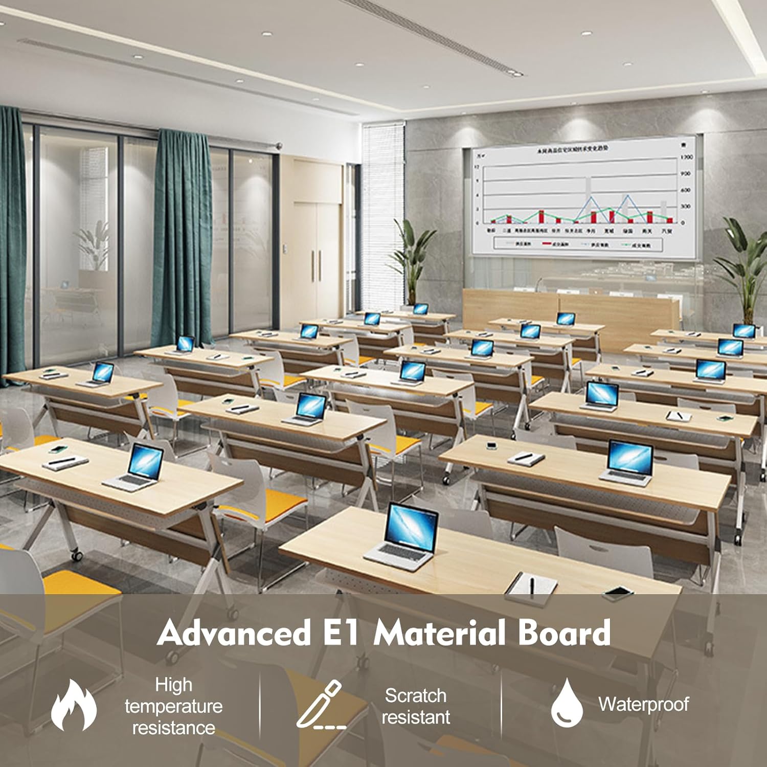 6-Pack Folding Conference Table,Modern Office Conference Room Table, Mobile Flip Top Training Tables with Caster Wheels