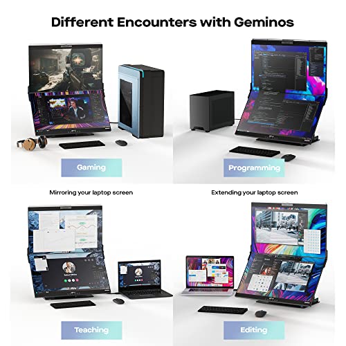 Mobile Pixels Geminos Dual 24" Stacked Computer Monitors with 1080P Webcam&Speakers, 65W USB-C Charging, All-Inclusive Vertical Desktop Monitor