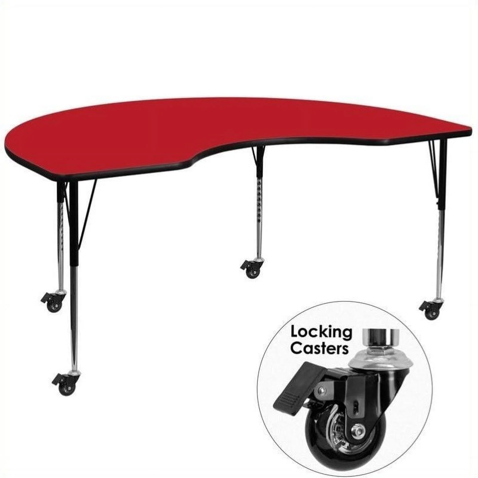Bowery Hill 31" x 72" Kidney-Shaped Mobile Activity Table in Red